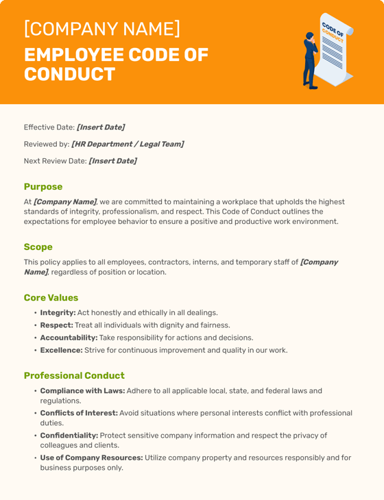 An example template of a code of conduct form.