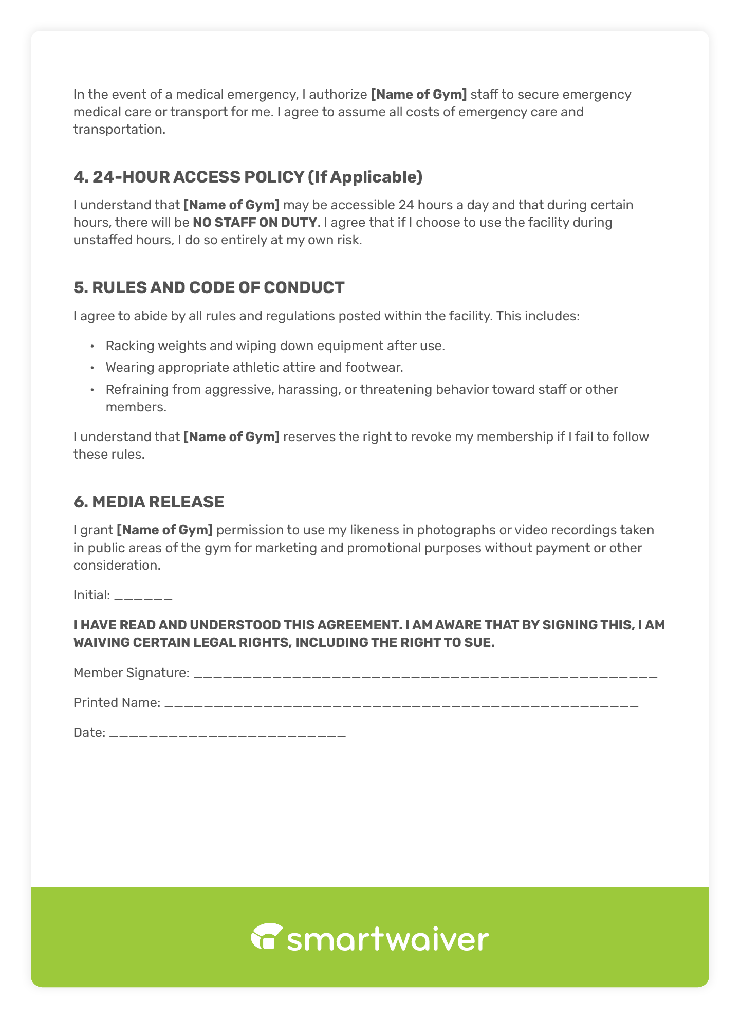 An example of a gym waiver template (page 2).
