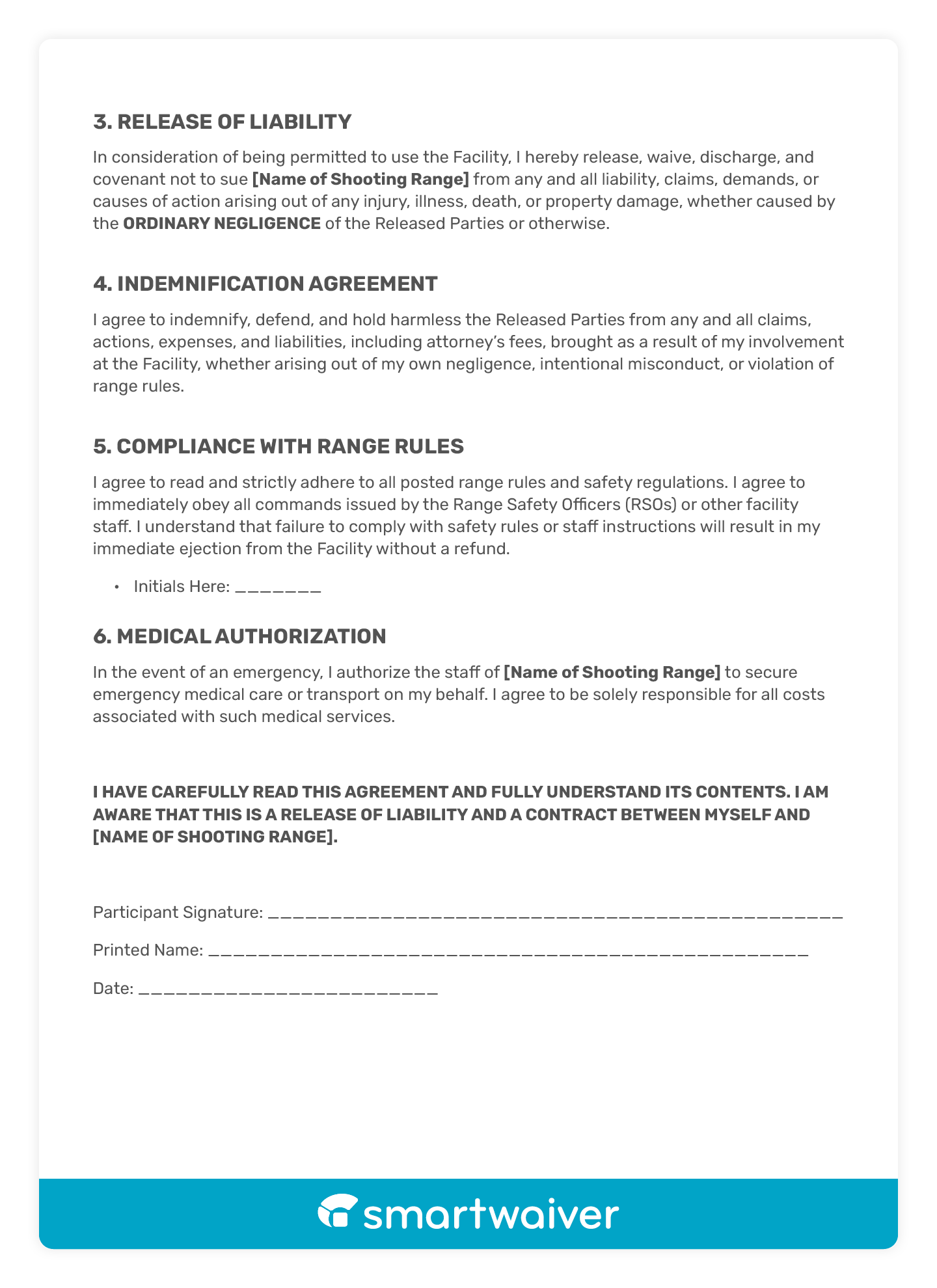A sample shooting sports waiver template (page 2).