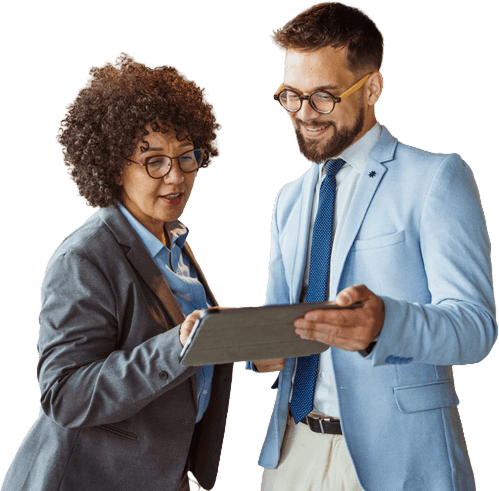 business people sharing a tablet