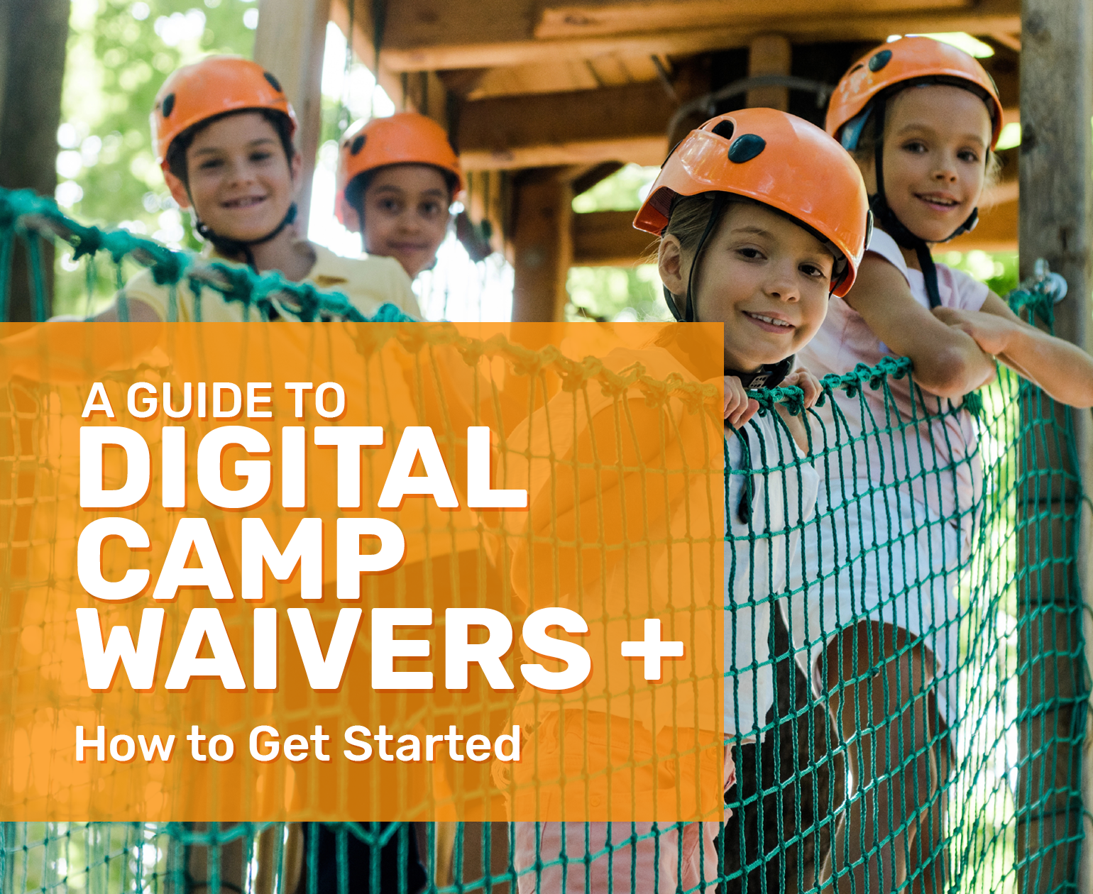 A group of young children on a ropes course.